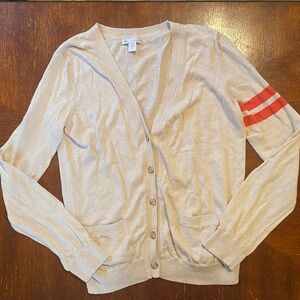 Gap Cream Cotton Silk Washable Cardigan Small Red Stripe Sleeve